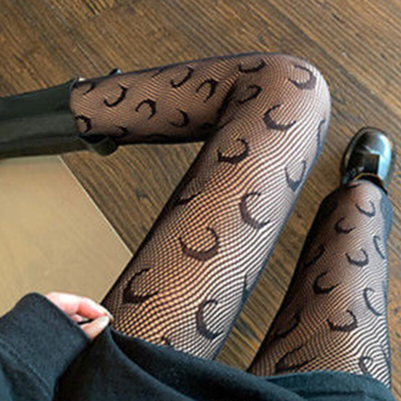 로리타 귀여운 애니메이션 블랙 러브 하트 프린트 스타킹, 고딕 여성 섹시한 레트로 긴 나일론 양말 바디 스타킹 망사 팬티 스타킹