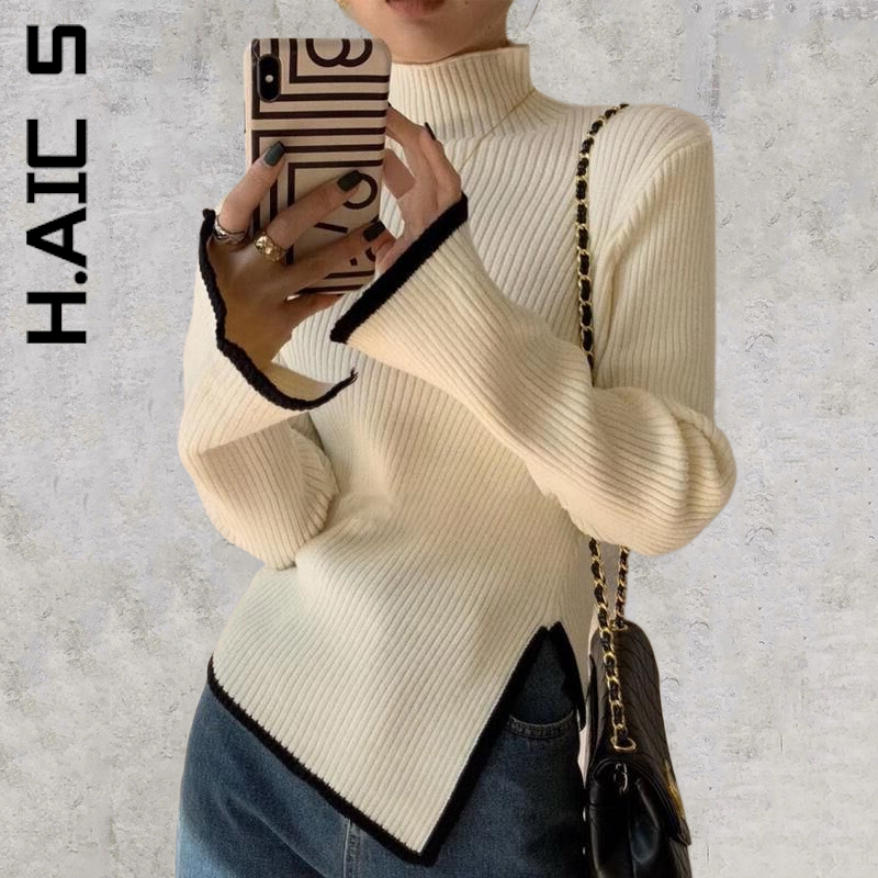 H.Aic S เสื้อกันหนาวผู้หญิงถักใหม่เซ็กซี่ผู้หญิง All-Match ผู้หญิงเสื้อกันหนาว2022 Slim Jumper เสื้อผ้าผู้หญิ...
