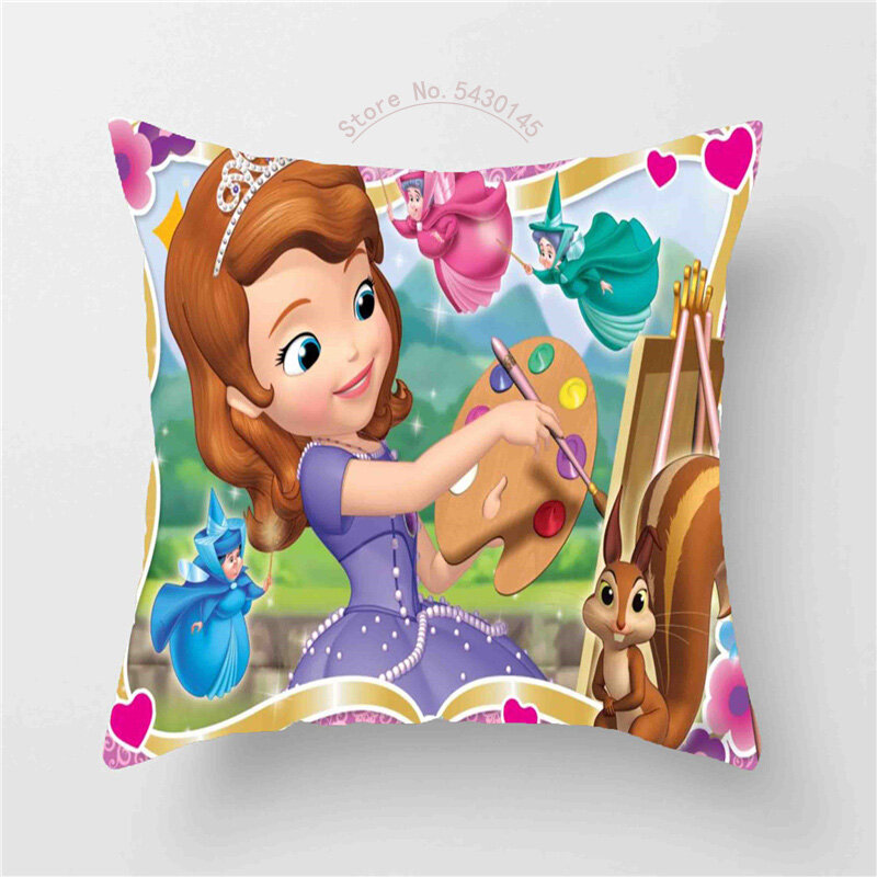 Funda de almohada decorativa de Disney para coche, funda de almohada de Princesa Sofía, Sspiderman, McQueen, regalo de dibujos animados, 45x45cm