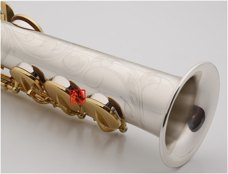 Soprano saxofone w037 níquel prata de alta qualidade em linha reta b plana sax musical frete grátis com caixas duras