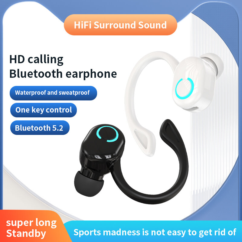 Bluetooth 5.2 Earphones Ear Hook Wireless Earbud Sport In-ear Waterproof Headphones Stereo HIFI Headset With Mic for Smart Phone