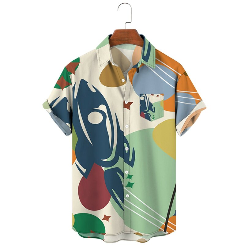 Mens Printed Hawaiian Shirts Short Sleeve Button Down Beach Shirts Black Collar Shirt