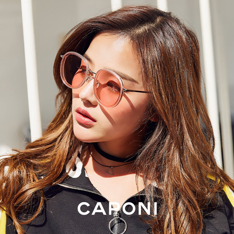CAPONI تتجه الوردي نظارات شمسية للنساء بنات مستديرة النظارات الشمسية UV400 حماية نظارات عصرية هدية صندوق التعبئة BR118