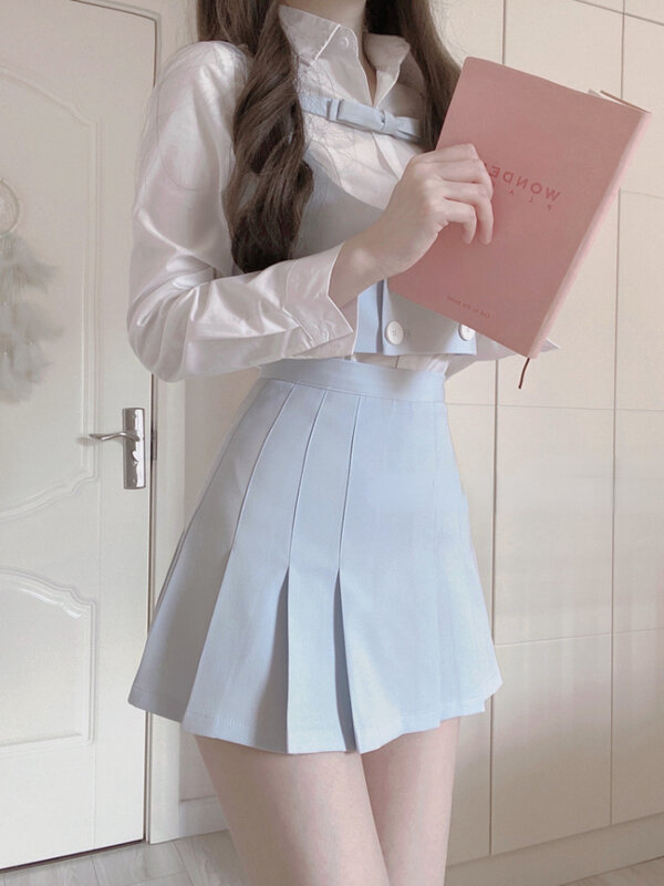Inverno kawaii 3 peça saia terno feminino sexy coreano moda elegante mini saia conjunto feminino casual y2k chique japanse saia conjunto 2022