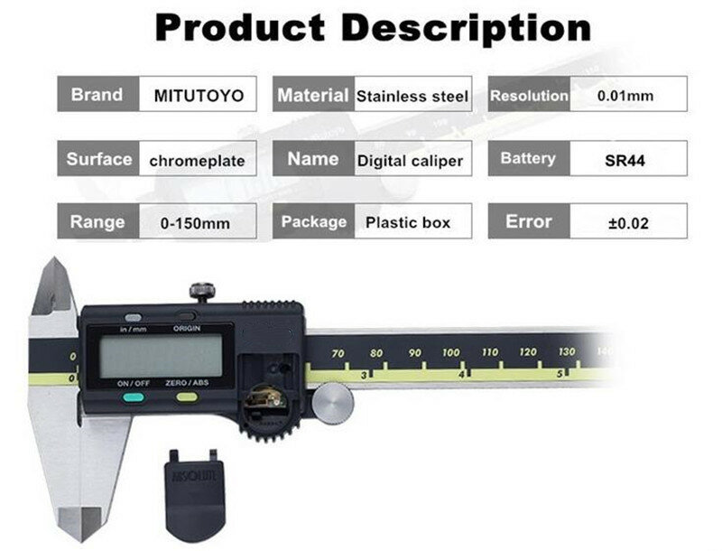 CNC Mitutoyo-6 8 12 인치 150mm 200mm 300mm 디지털 LCD 버니어 캘리퍼스 전자 게이지, 스테인레스 스틸 측정 도구 캘리퍼