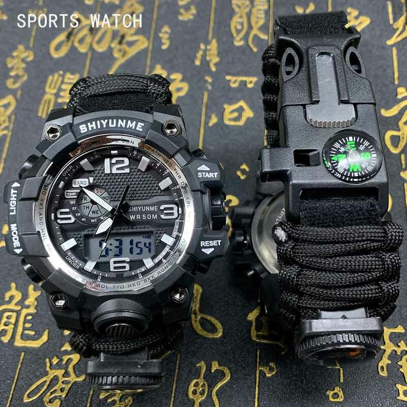 Shiyunme homens esportes relógios bússola termômetro led digital relógio masculino ao ar livre militar à prova dwaterproof água quartzo relógios de pulso relogio