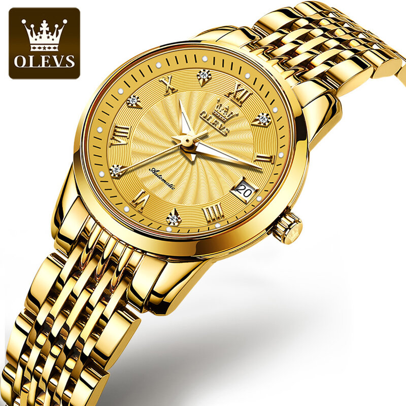 OLEVS – montre-bracelet en acier inoxydable pour femmes, étanche, Business, automatique, mécanique, lumineux, double calendrier