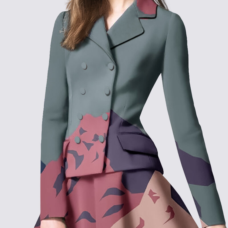 Europejskie i amerykańskie modne oświetlenie znajomy stylowy kombinezon ze spódnicą garnitur damski, wiosenny 2022 nowy nadruk dwuczęściowy