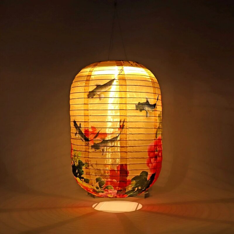 25cm 방수 태양광 랜턴 LED 라이트 나일론 천 중국 일본 행잉 램프, 야외 정원 결혼식 휴일 파티 장식