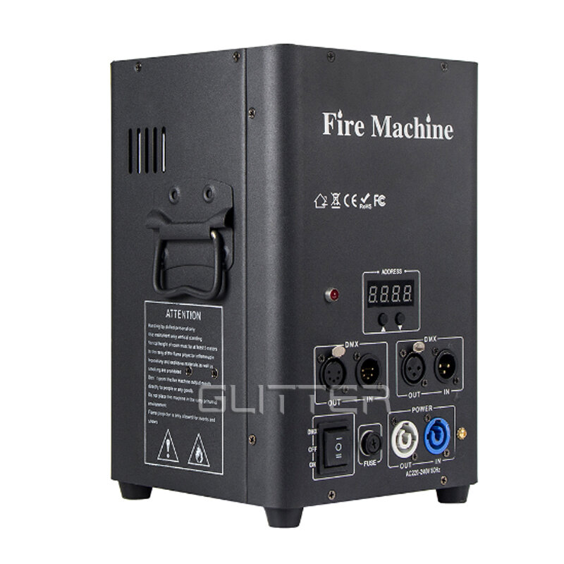 Stage Effect Flame Thrower Projetor, Single Head Fire Machine com canal de segurança, DJ, SFX, DMX, GLC-026, 2pcs por lote