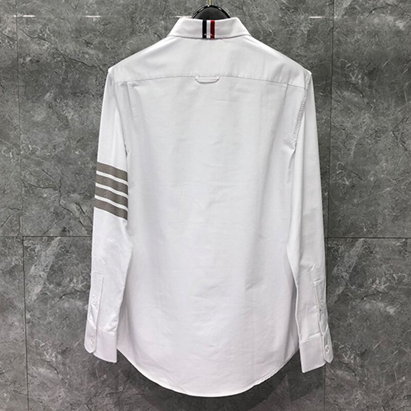 TB THOM-camisa clásica de 4 barras para hombre, camisa a rayas, de marca de moda, gris, informal, de algodón, Oxford, ajustada, alta calidad