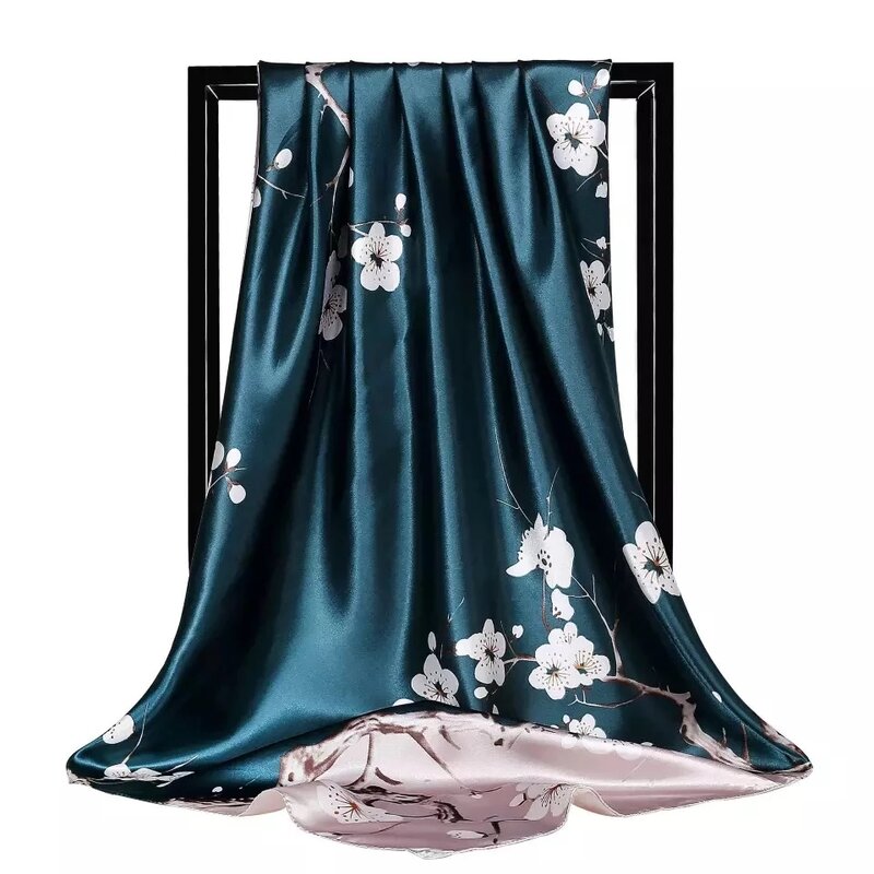 2021 Fashion Kerchief Silk Satin Neck Scarf For Women Print Hijab Scarfs Female 90X90CM Square Shawls And Wraps Scarves For Lady
