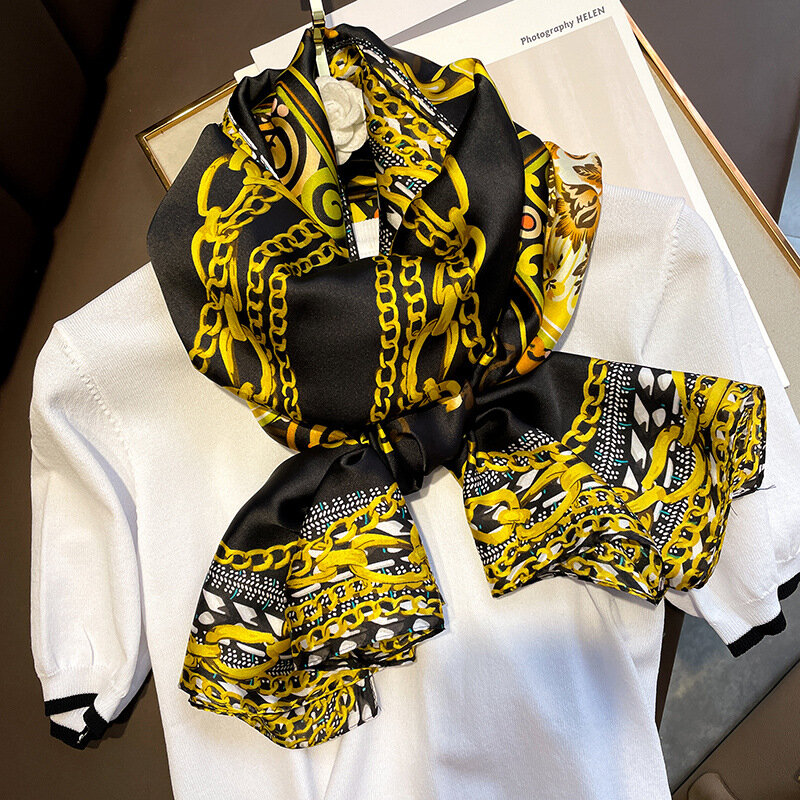 Bufanda de seda de marca de lujo para mujer, chal femenino de gasa para playa, protector solar, Pareo