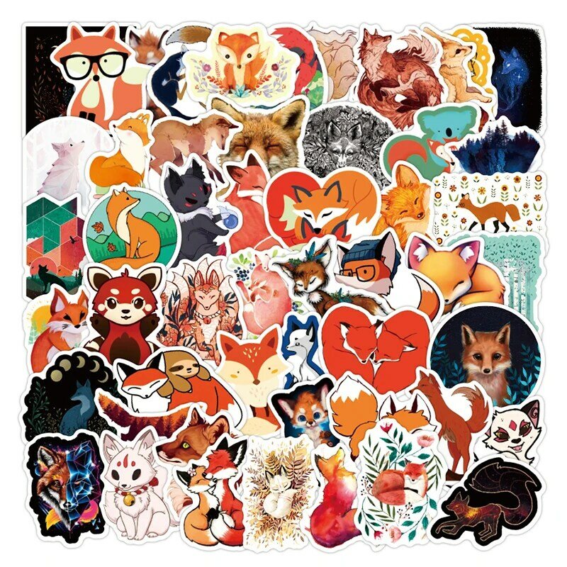 50Pcs Fox Stickers Leuke Cartoon Persoonlijkheid Diy Decoratieve Kofferbak Koelkast Auto Telefoon Sticker Waterdicht Baby Scrapbooking