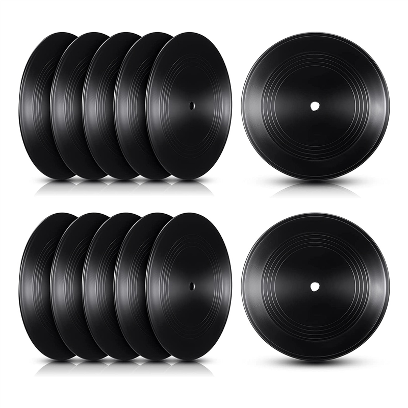 Discos de vinilo en blanco de 7 pulgadas para decoración de habitación, CD de decoración de pared, discos de vinilo, decoración de discos falsos negros (12 piezas)