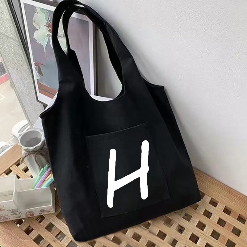 Simple White Letter Print Shoulder Bag Harajuku Style Shopper Dropshipping Large Capacity Canvas Tote Large Capacity Canvas Bag