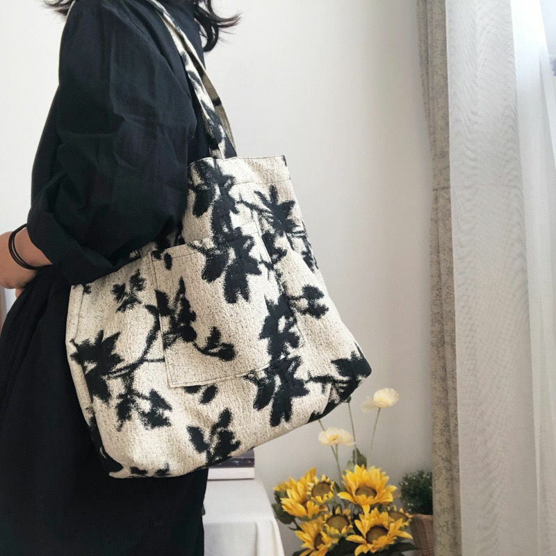 Borsa Tote borsa a tracolla Jacquard a contrasto di colore a contrasto borsa in tela di grande capacità borsa da donna autunno e inverno