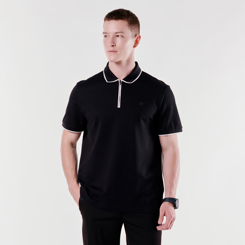 HELLEN&WOODY 2022 Summer Business Zipper Men Polo TShirt Luxury Embroidery Design Print Short Sleeved Cotton Pure Top Tees Black