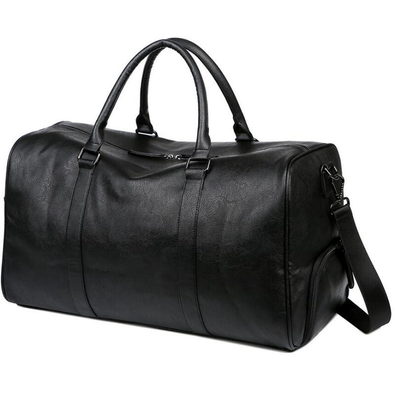 Bolsas de viaje para hombre, bolso de mano de Fitness, bolso de hombro de cuero PU, bolsa de equipaje grande, mochila negra