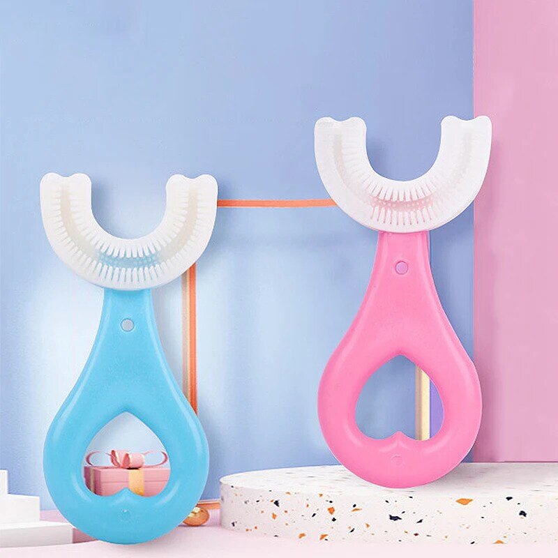Cepillo de dientes en forma de U para bebés y niños, mordedores de silicona suave para limpiar los dientes, cuidado bucal, Babi, 360 grados