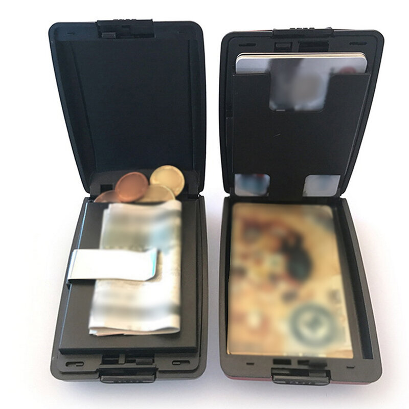 Tarjetero Delgado Anti RFID para hombre y mujer, protector de tarjeta de identificación de viaje, con gancho interior corto, billetera de Metal, bolsa de dinero