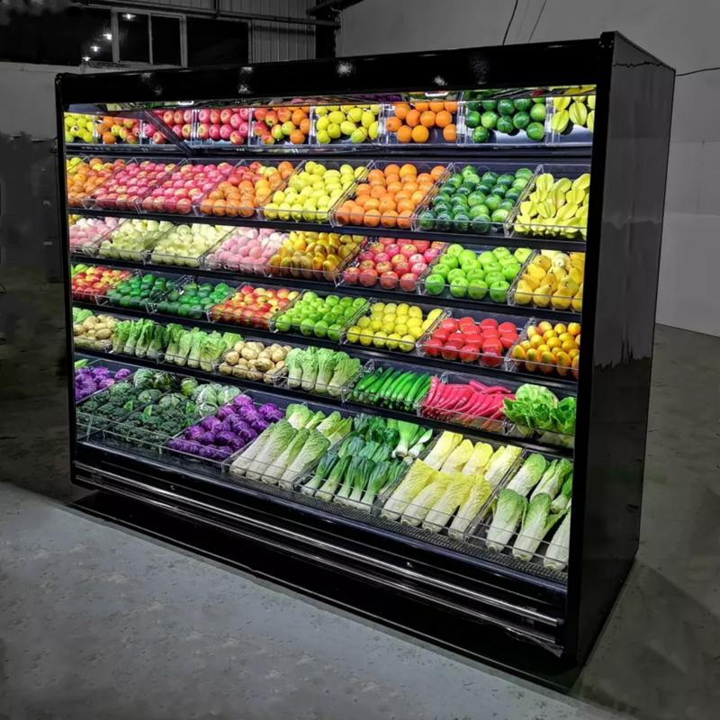 Supermarket lodówka handlowa wyświetlacz owoców lodówka w pozycji pionowej chłodnia prezentacja sprzętu cena