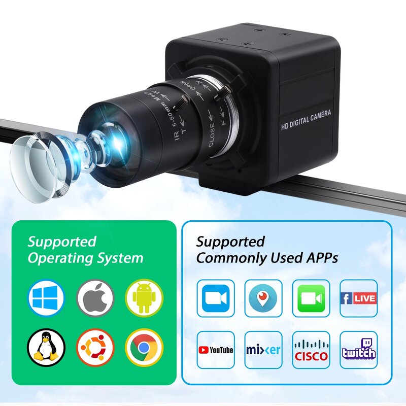 4K USB 카메라 30fps IMX415 울트라 HD USB 웹캠 화상 회의 카메라와 수동 줌 Varifocal 렌즈 라이브 스트리밍