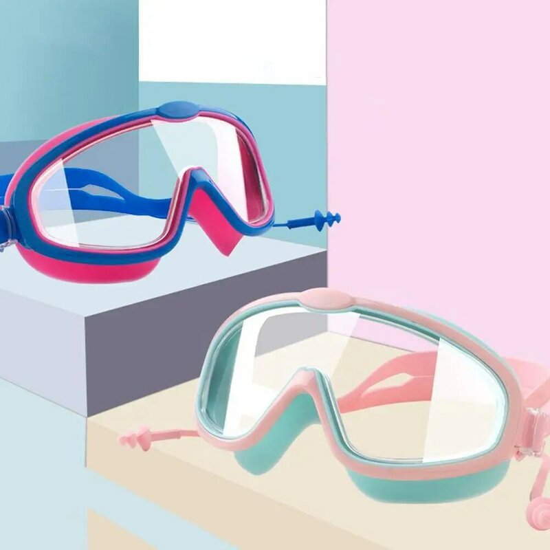 Очки для плавания для мальчиков и девочек с затычками для ушей Hd водонепроницаемые противотуманные Регулируемые очки для плавания