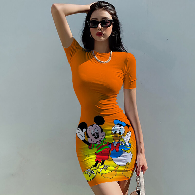 Disney-vestido Sexy con estampado de Mickey Mouse para mujer, falda ajustada a la cadera, ropa divertida para verano, novedad de 2023