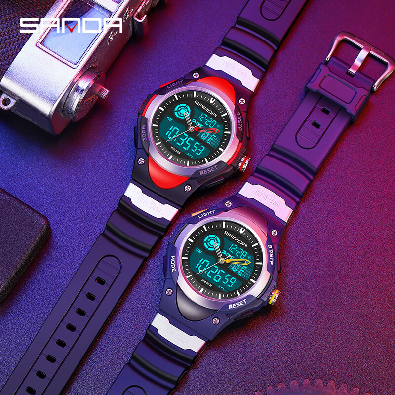 SANDA-Pulsera deportiva para hombres, reloj de lujo masculino resistente al agua, de doble pantalla y estilo militar