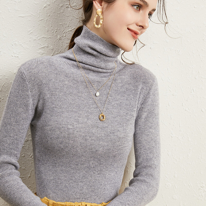 Suéter minimalista de cuello alto para mujer, camisa fina de autocultivo, otoño e invierno, 2022