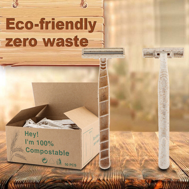 Cuchillas de afeitar desechables respetuosas con el medio ambiente, hoja de acero inoxidable sueca doble de paja de trigo reciclable altamente biodegradable