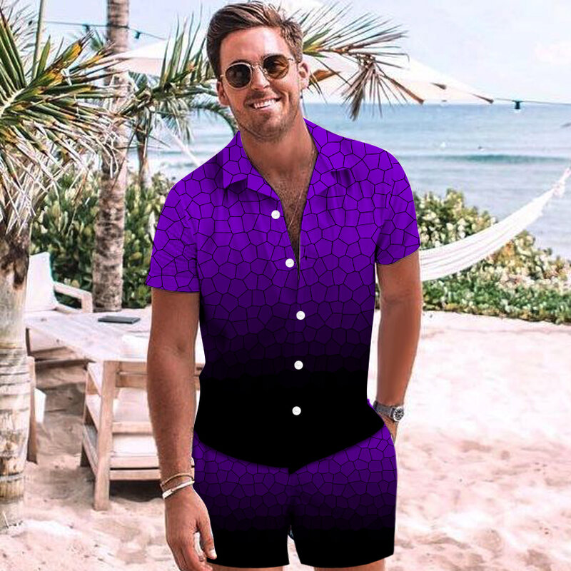 جديد الصيف الرجال دعوى قصيرة الأكمام قميص 2 قطعة الطباعة الملونة عالية الجودة اليوسفي طوق ملابس الصيف للرجال cemen