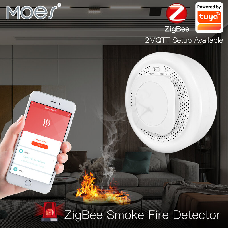 Tuya-Detector de humo Zigbee inteligente, sistema de alarma de seguridad para el hogar, funciona con batería, alarma de humo, lucha contra incendios