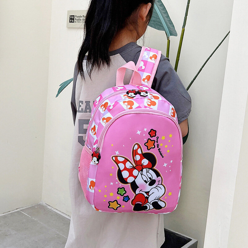 Disney-mochila escolar de Minnie Mouse para niños y niñas, morral pequeño de dibujos animados, antipérdida
