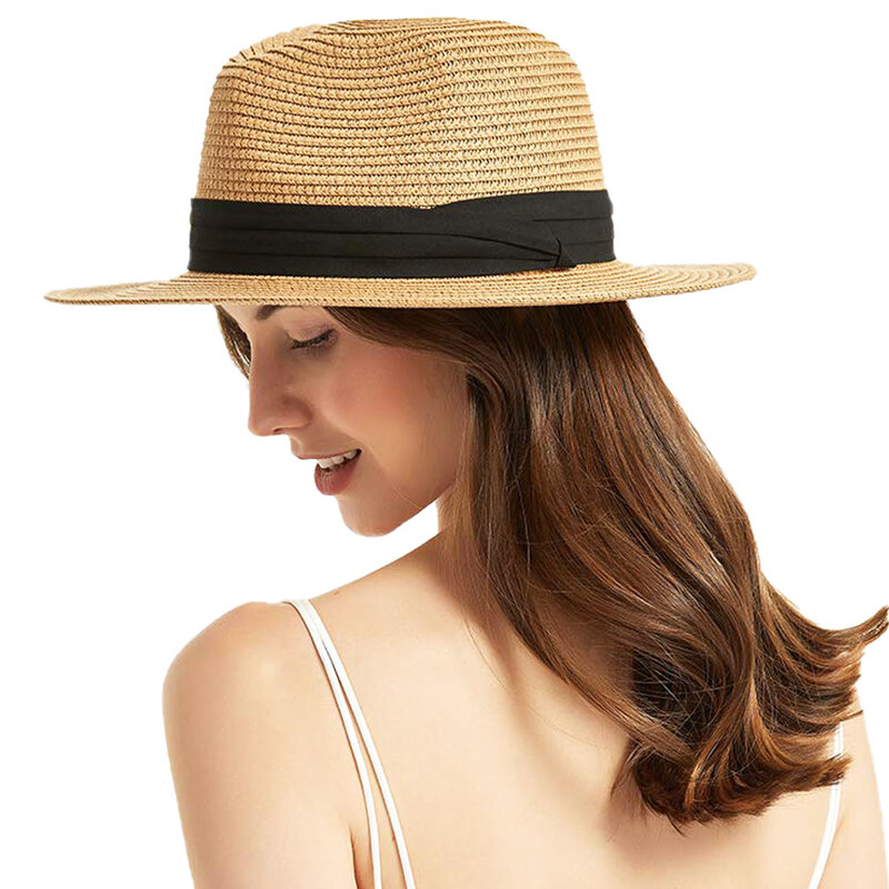 Czapki dla kobiet mężczyźni kapelusze wiadro z wstążka plażowy kapelusz słomkowy lato Panama formalna impreza plenerowa piknik słońce nakładka ochronna nowość