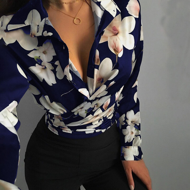 Casual Loose Draped Print Shirt Blouse Woman Sping Fashion Button Long Sleeve Shirts For Women 2022 White Vintage Tops
