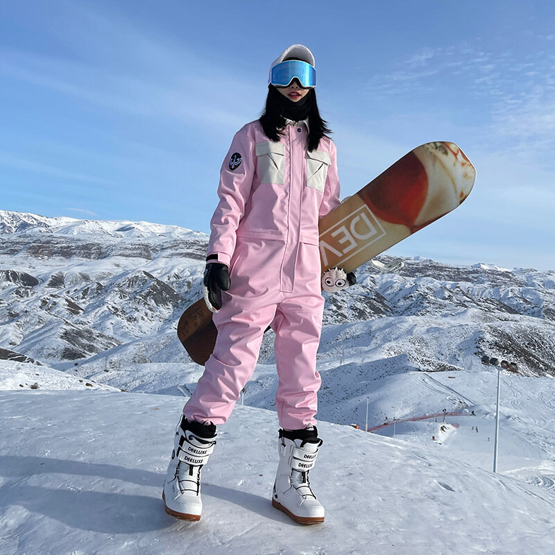 SEARIPE Jumpsuit hangat musim dingin, Jumpsuit Ski satu potong, pakaian penahan angin termal tahan air, pakaian seluncur salju untuk pria wanita