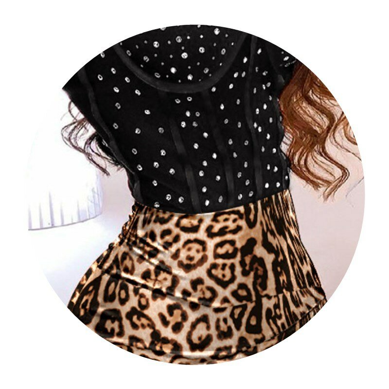 Frauen Sexy Leopard Print Verzierte Kleid Spaghetti Sheer Mesh Patchwork Nachtclub Party Kleid
