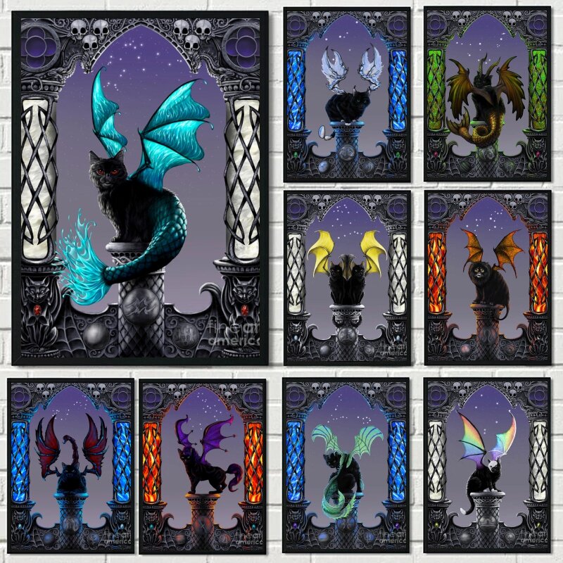 Kat Vleugels 5D Diy Diamant Schilderen Art Volledige Boor Mozaïek Dark Fantasy Gothic Borduurpakketten Rhinestones Handwerk Home Decor