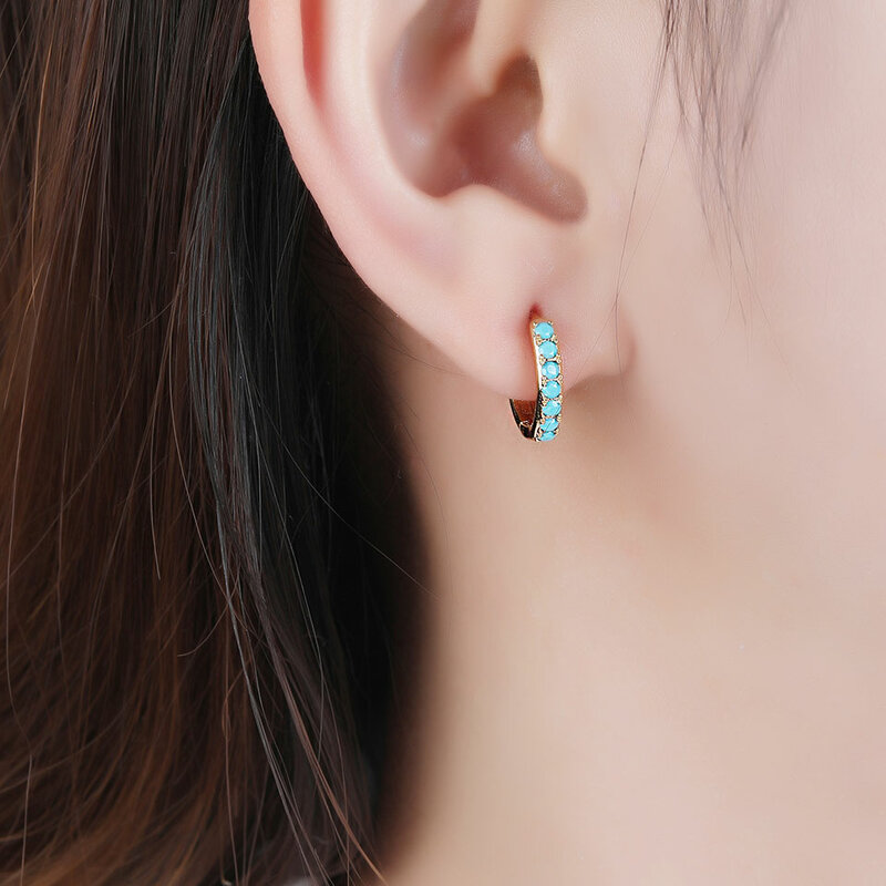 Poulisa Trend Geometric Cubic Zircon Circle Blue Color Hoop Earrings for Women Anniversary Gift Piercing Earring Fashion Jewelry