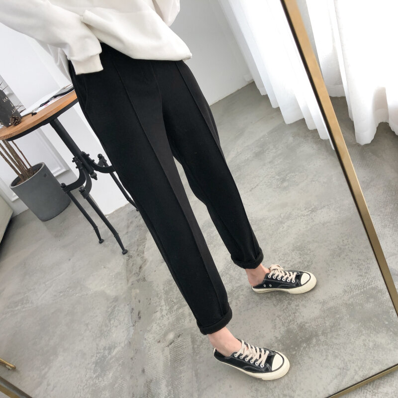 Winter Wool Female Work Suit Young girl Pants Loose Female Trousers Capris Thicken Women Pencil Pants 2022 Spring Black 921F