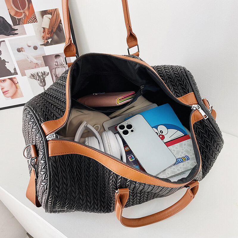 YILIAN Woven travel bag female 2022 new fashion sports fitness bag Male travel luggage boarding bag light leather hand bag