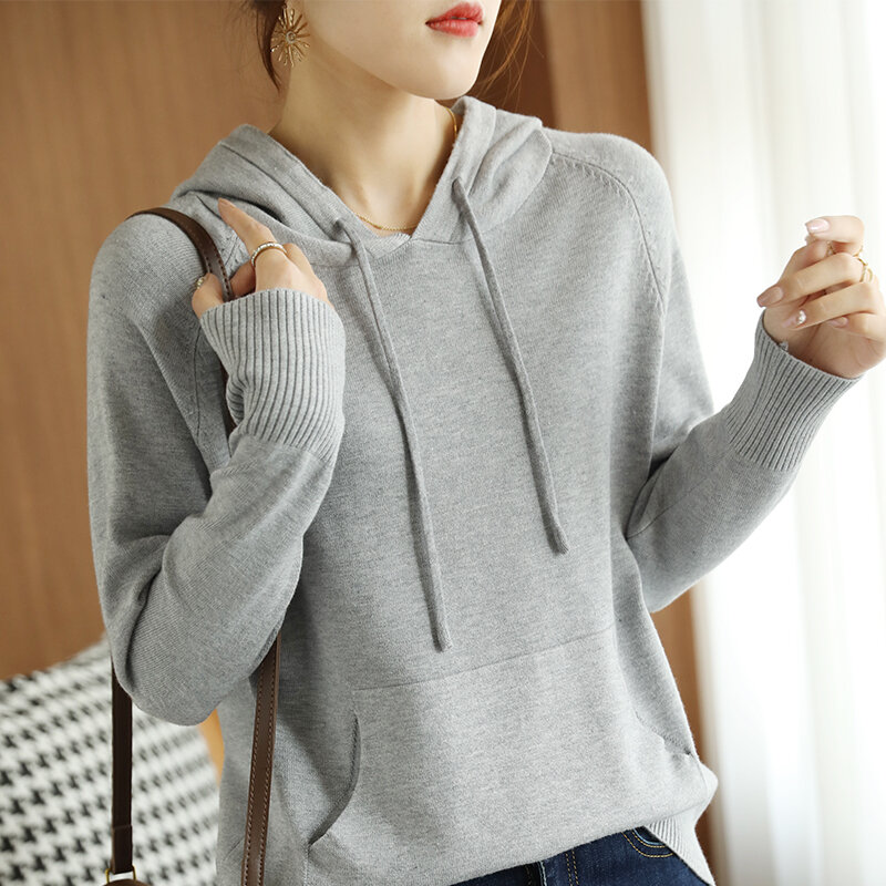 Hooded Long-Sleeved Knitted Sweater Loose Casual Coat Sweater Short Hoodie Spring and Autumn New Style