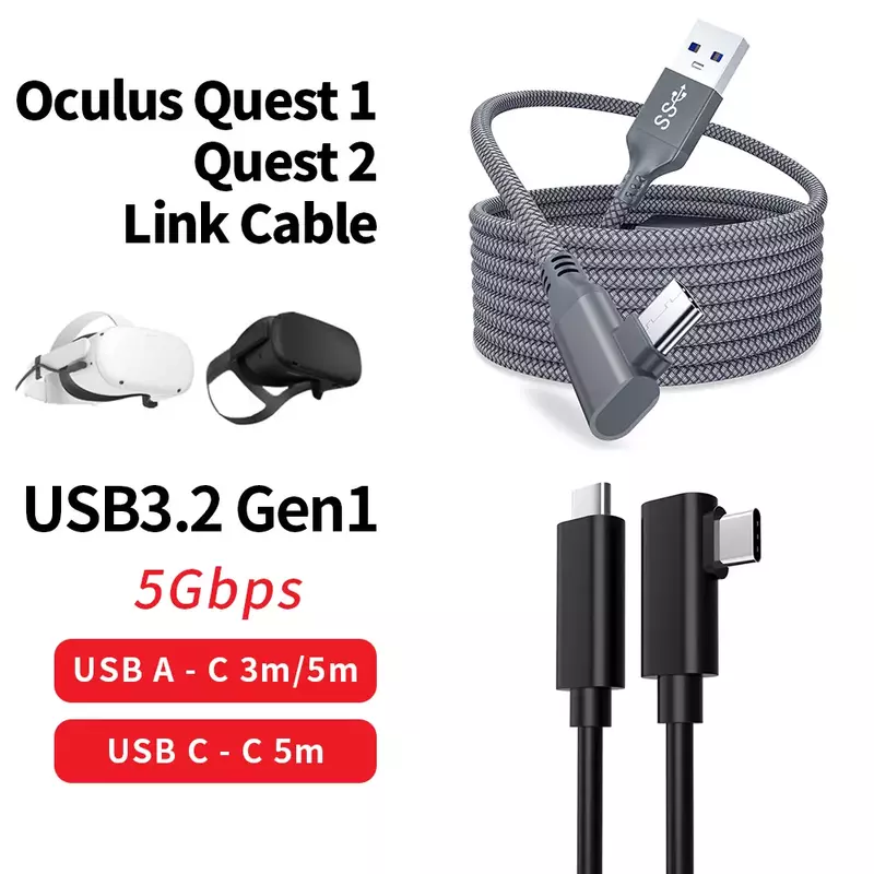 Oculus Quest 2 링크 케이블 5M USB 3.0 Quest2 VR 용 고속 충전 케이블, 데이터 전송 고속 충전 VR 헤드셋 액세서리