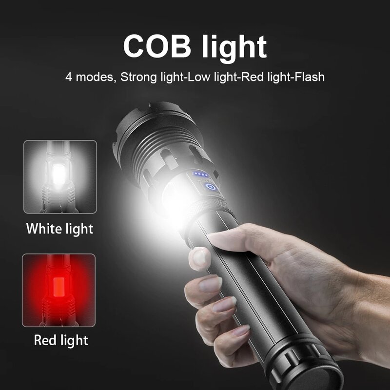 Super XHP199 Most Powerful Led Flashlight XHP160 Rechargeable Tactical Flashlight 18650 USB Zoom Torch Light COB Camping Lantern