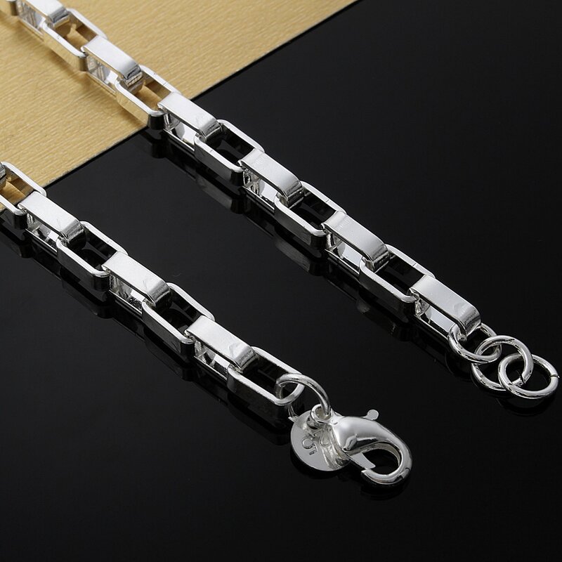 Collar de plata esterlina 925 para hombre y mujer, cadena de caja de 45CM de longitud, joyería de tendencia de personalidad de moda