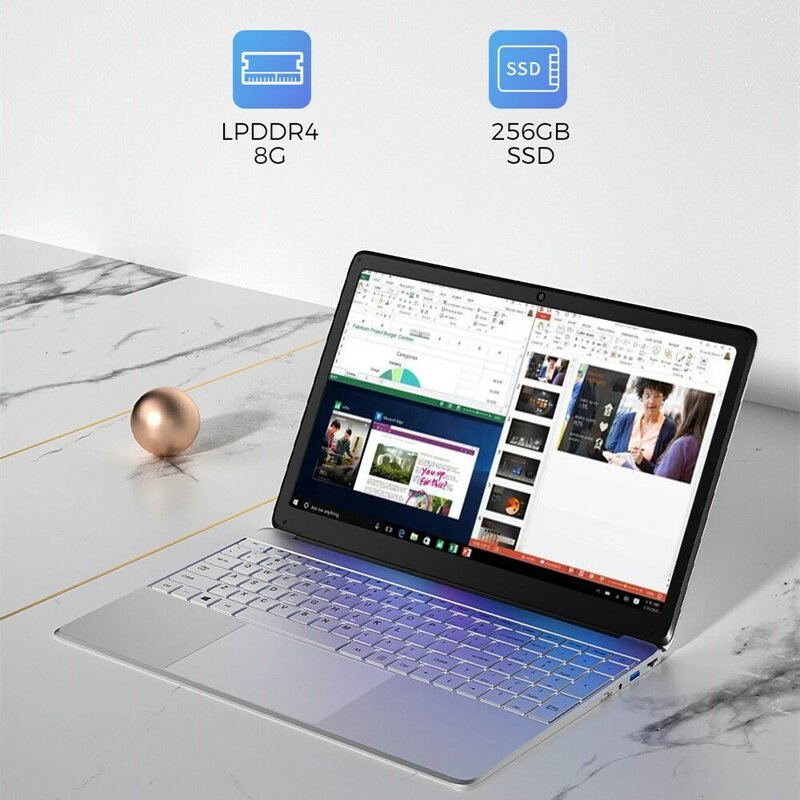 KUU A8S PRO Laptop 15.6 Inci 8GB DDR4 RAM 256GB SSD Notebook Intel J4125 Quad Core dengan Webcam 200W Bluetooth WiFi