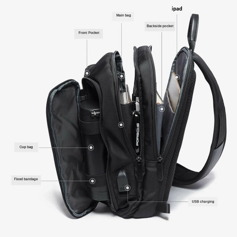 Multi-Use Big Capacity Camera Chest Bag for Men Anti-theft Waterproof Crossbody Bag USB Short Travel Oxford Messenger Pack Casua