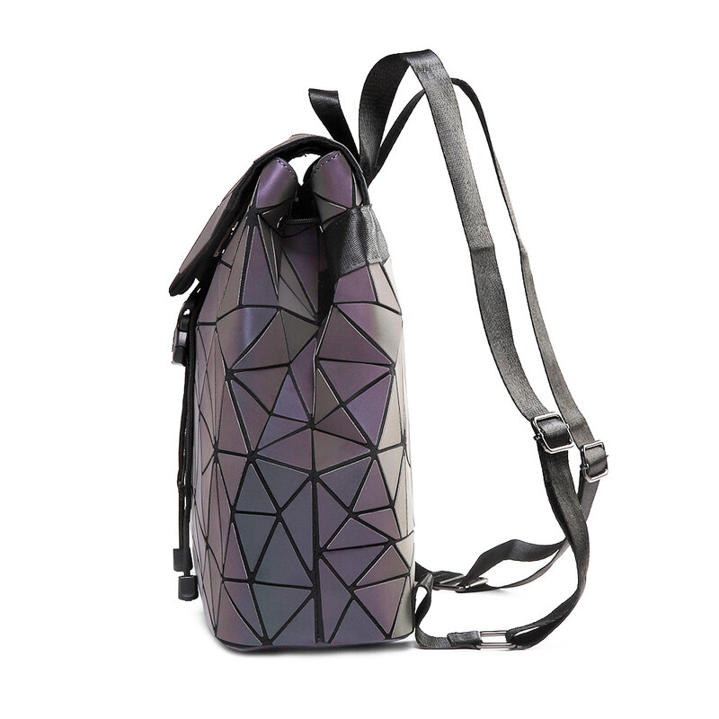 Mochila feminina com lantejoulas geométricas, mochila luminosa para meninas adolescentes bolsa de cordão holográfico